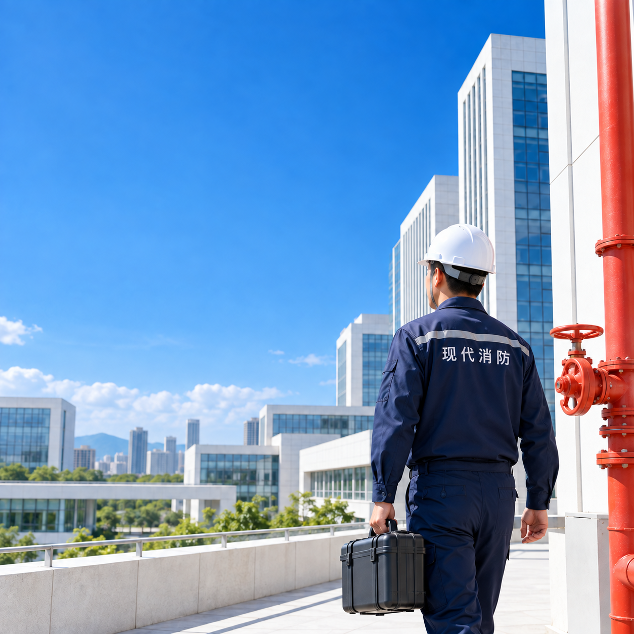 现代建筑消防设施巡检现场